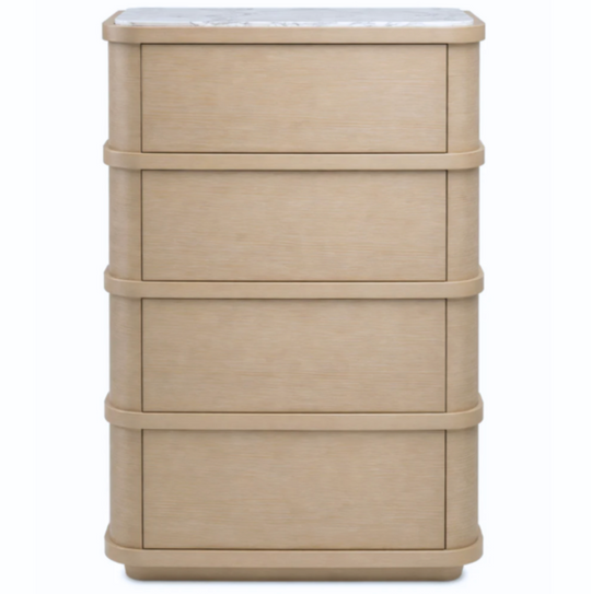 Cabana Tall Dresser - Washed Oak Veneer/Bianco Lilac Marble, 33.86"W