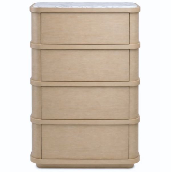Cabana Tall Dresser - Washed Oak Veneer/Bianco Lilac Marble, 33.86"W