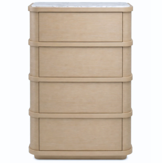 Cabana Tall Dresser - Washed Oak Veneer/Bianco Lilac Marble, 33.86"W