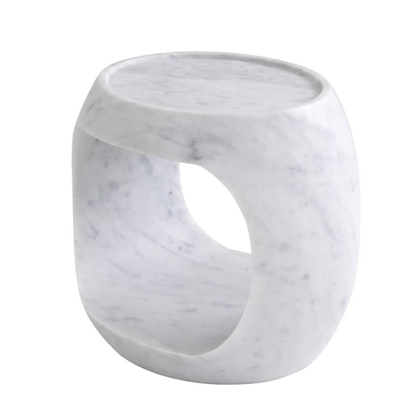 Clipper Side Table, Honed White Marble, 2 Sizes
