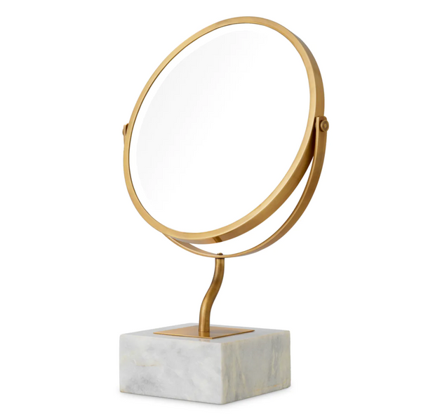 Jovanni Table Mirror - White Marble/Vintage Brass