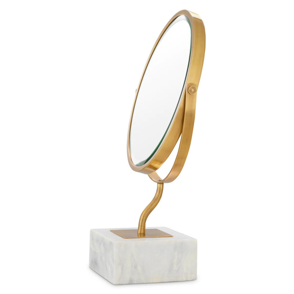 Jovanni Table Mirror - White Marble/Vintage Brass