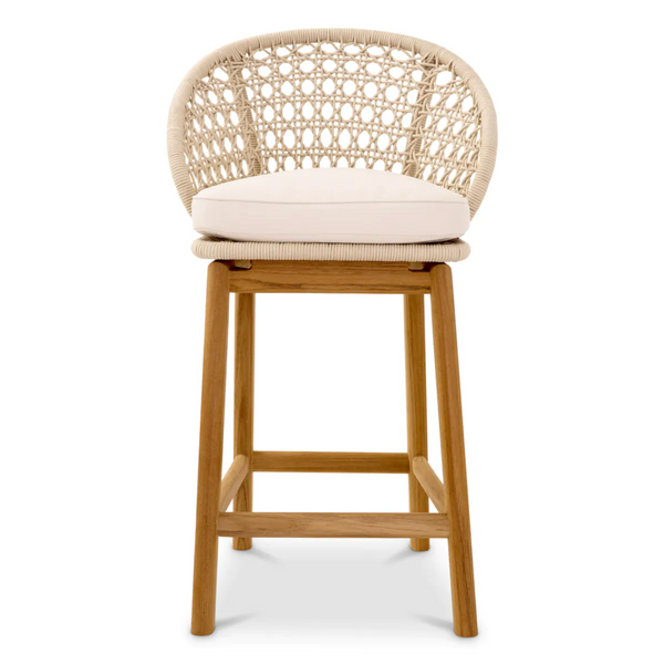 Trinity Indoor/Outdoor Counter Stool - Flores Off-White/Teak, 21.06"W