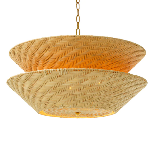 Tavira Chandelier - Natural Rattan/Vintage Brass, 33.46" Dia