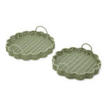All Weather Wicker Scalloped Edge Green Round Serving Tray, 2 Sizes, Sold Separately