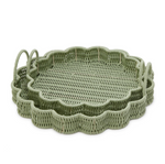 All Weather Wicker Scalloped Edge Green Round Serving Tray, 2 Sizes, Sold Separately