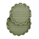 All Weather Wicker Scalloped Edge Green Round Serving Tray, 2 Sizes, Sold Separately