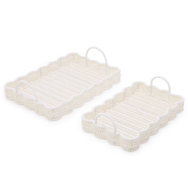 All Weather Wicker Scalloped Edge Serving Trays, 2 Sizes, Sold Separately