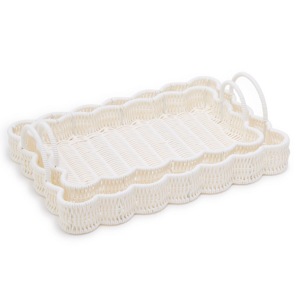 All Weather Wicker Scalloped Edge Serving Trays, 2 Sizes, Sold Separately