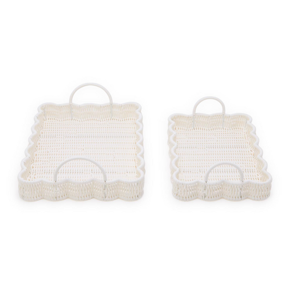 All Weather Wicker Scalloped Edge Serving Trays, 2 Sizes, Sold Separately