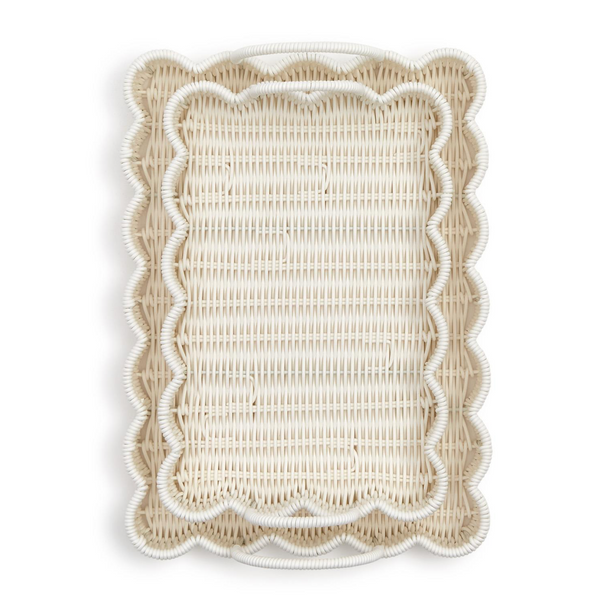 All Weather Wicker Scalloped Edge Serving Trays, 2 Sizes, Sold Separately