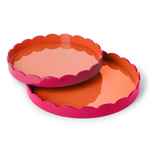 Scalloped Pink and Orange Dual Tone Lacquered Tays, 2 Sizes, Sold Separately