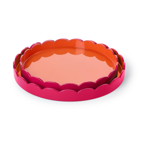 Scalloped Pink and Orange Dual Tone Lacquered Tays, 2 Sizes, Sold Separately
