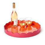 Scalloped Pink and Orange Dual Tone Lacquered Tays, 2 Sizes, Sold Separately