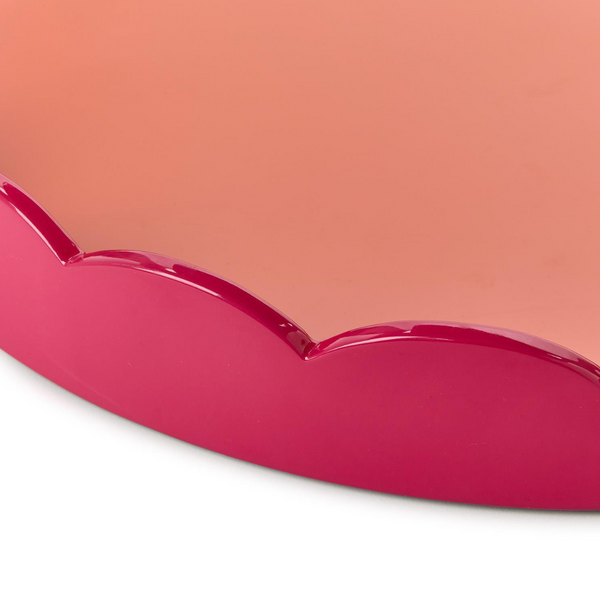 Scalloped Pink and Orange Dual Tone Lacquered Tays, 2 Sizes, Sold Separately