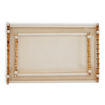 Cream Decorative Rectangle Tray W Bamboo Handles, 2 Sizes, Sold Separately