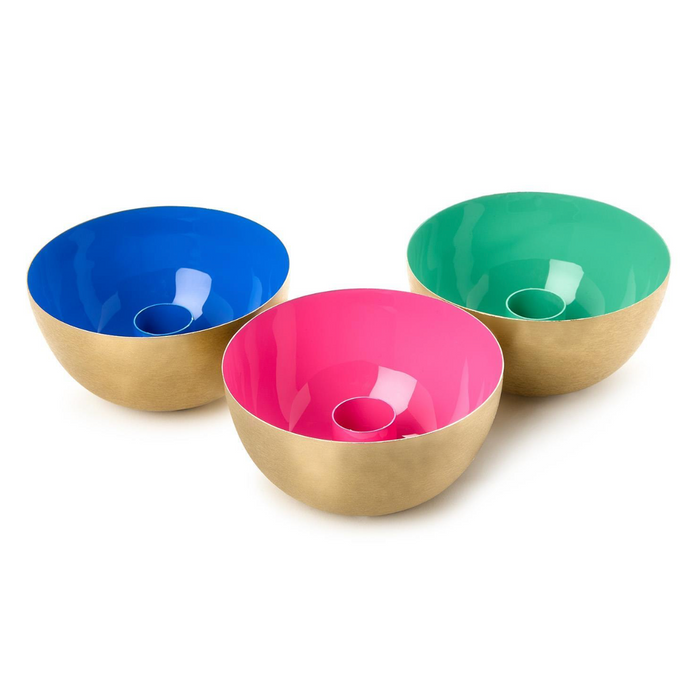 Taper Candlestick Candle Holder Metal Bowl w/Enamel, 3 Styles, Sold Separately