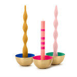 Taper Candlestick Candle Holder Metal Bowl w/Enamel, 3 Styles, Sold Separately