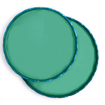 Scalloped Blue and Green Dual Tone Lacquered Trays, 2 Sizes, Sold Separately