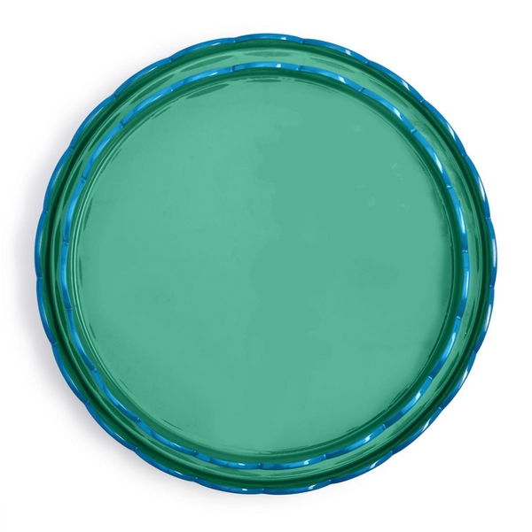 Scalloped Blue and Green Dual Tone Lacquered Trays, 2 Sizes, Sold Separately