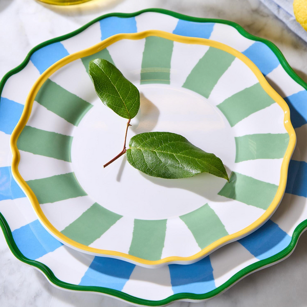 Sage Striped Salad Dessert Plates, S/4