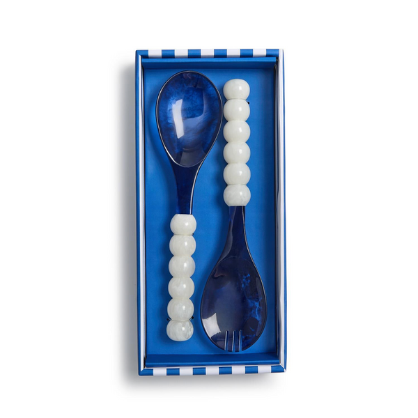 Modern Pop Blue and White Salad Serving Set in Gift Box, S/2