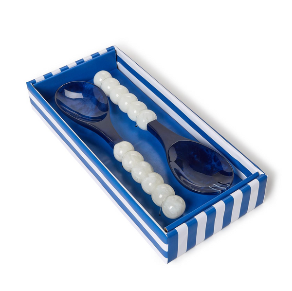 Modern Pop Blue and White Salad Serving Set in Gift Box, S/2
