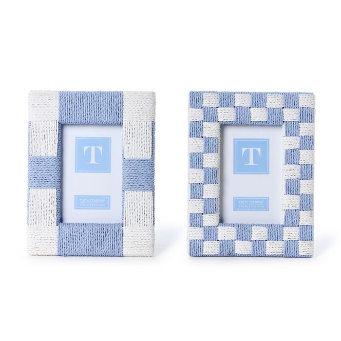 Hand-Woven Checkered Blue/White Pattern 4" x 6" Photo Frame, 2 Styles, Sold Separately