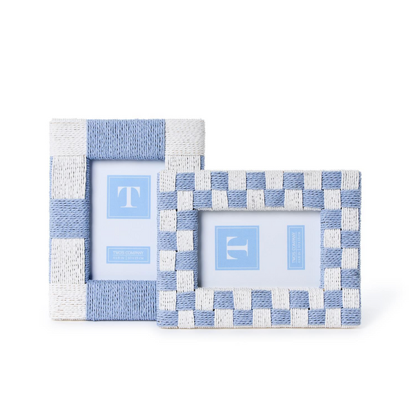 Hand-Woven Checkered Blue/White Pattern 4" x 6" Photo Frame, 2 Styles, Sold Separately