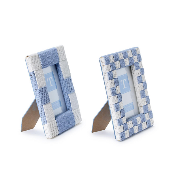 Hand-Woven Checkered Blue/White Pattern 4" x 6" Photo Frame, 2 Styles, Sold Separately