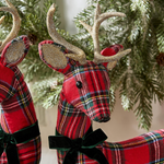 Holiday Tartan Deer with Velvet Bow and Glitter Accents