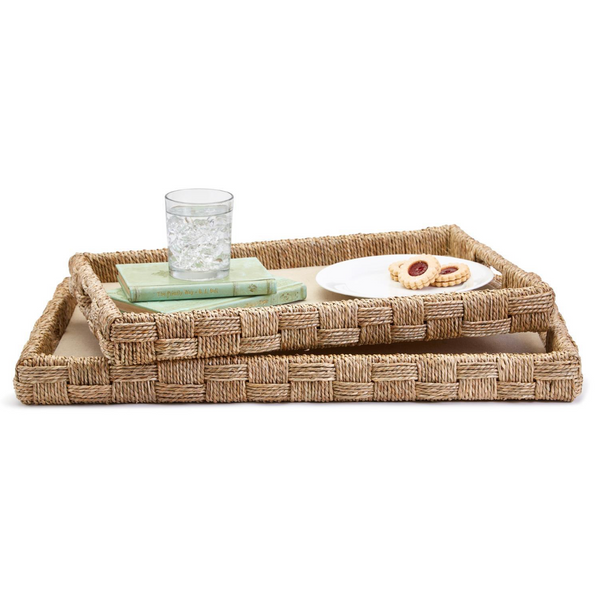 Hand-Crafted Sea Grass and Rattan Oversized Decorative Tray, 2 Sizes, Sold Separately