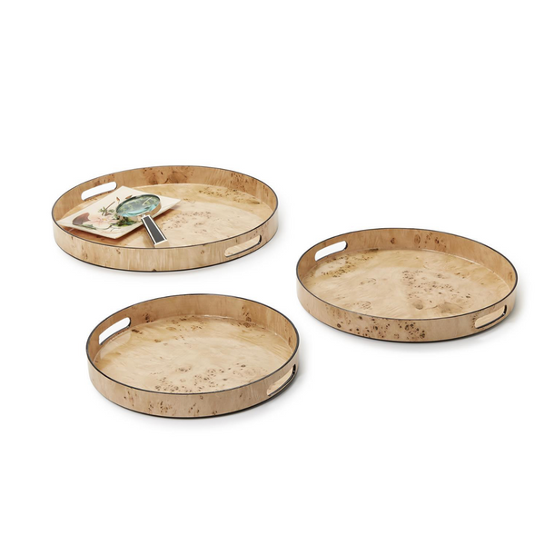 Burled Wood Pattern Round Tray, 3 Sizes, Sold Separately
