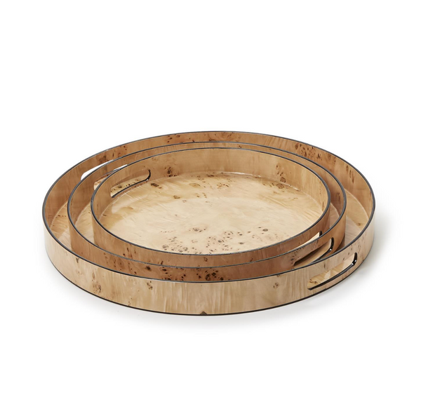 Burled Wood Pattern Round Tray, 3 Sizes, Sold Separately