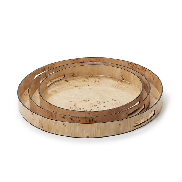 Burled Wood Pattern Round Tray, 3 Sizes, Sold Separately