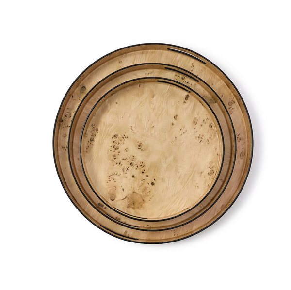 Burled Wood Pattern Round Tray, 3 Sizes, Sold Separately