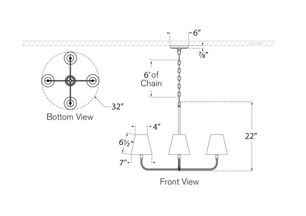 Basden Medium Single Tier Chandelier, Antique-Burnished Brass and Natural Rattan