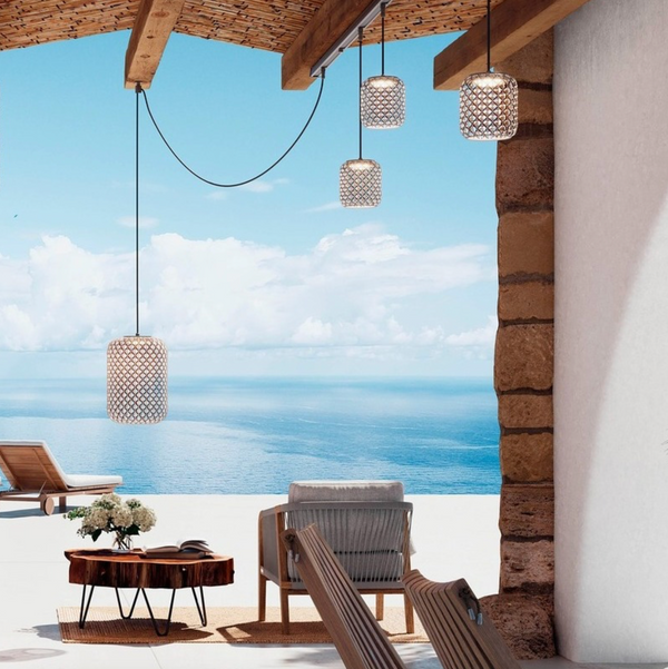 Nans 3-Set Outdoor Pendant Light, Beige Shade