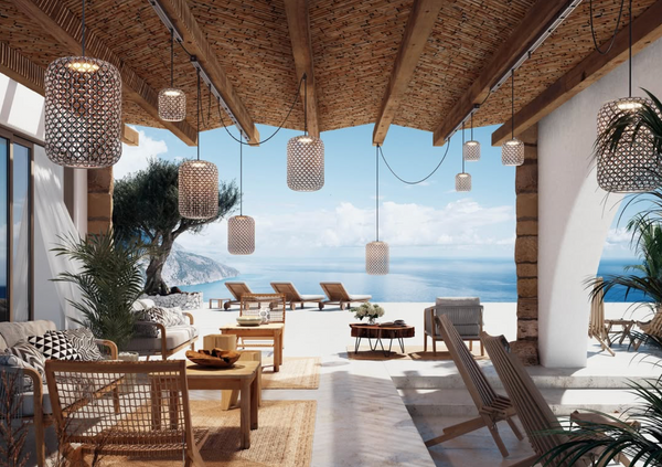 Nans 3-Set Outdoor Pendant Light, Beige Shade