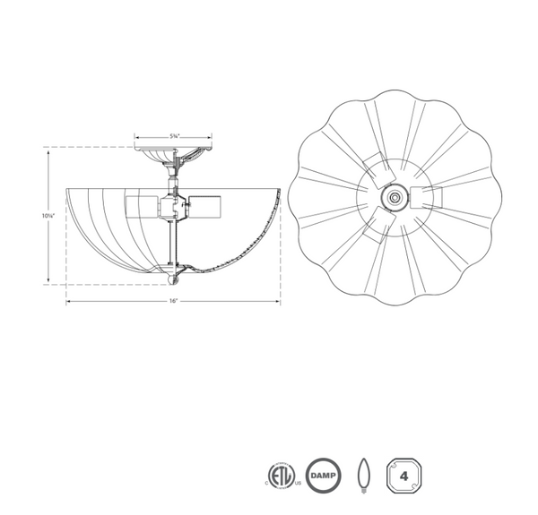 Rosehill Semi-Flush, Polished Nickel