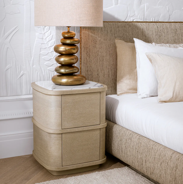 Cabana Nightstand - Washed Oak Veneer/Bianco Lilac Marble, 19.69"W