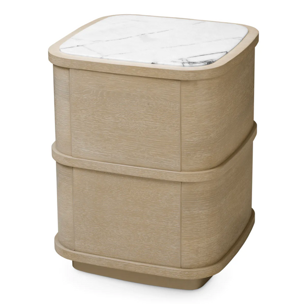 Cabana Nightstand - Washed Oak Veneer/Bianco Lilac Marble, 19.69"W