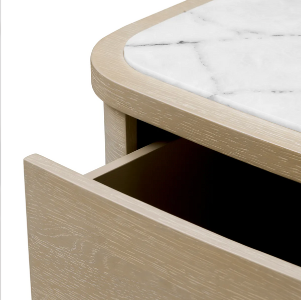 Cabana Nightstand - Washed Oak Veneer/Bianco Lilac Marble, 19.69"W