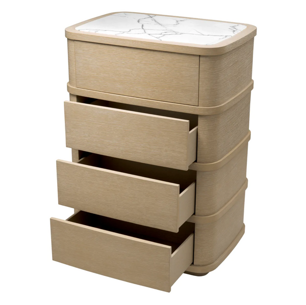 Cabana Tall Dresser - Washed Oak Veneer/Bianco Lilac Marble, 33.86"W