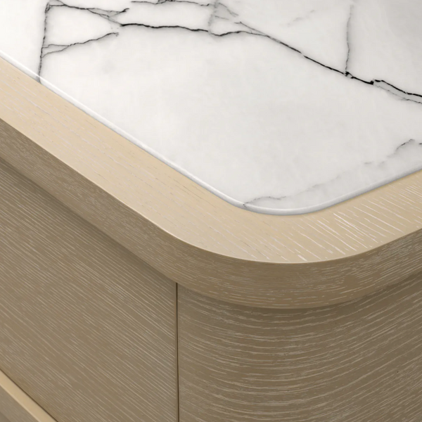 Cabana Tall Dresser - Washed Oak Veneer/Bianco Lilac Marble, 33.86"W