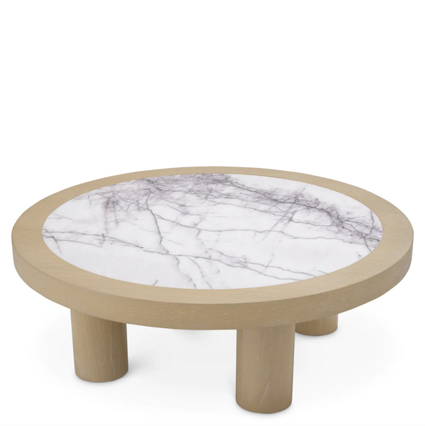 Presedio Coffee Table, Washed Oak Veneer/Bianco Lilac Marble, 39.37"Dia