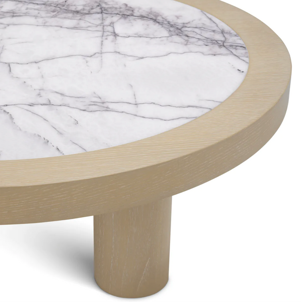 Presedio Coffee Table, Washed Oak Veneer/Bianco Lilac Marble, 39.37"Dia