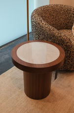 Presedio Side Table - Walnut Veneer/Bianco Lilac Marble, 19.69"Dia