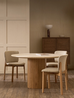 Tathra Round Dining Table, Light Oak with Travertine Top, 61"Dia