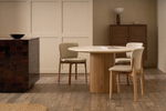 Tathra Round Dining Table, Light Oak with Travertine Top, 61"Dia